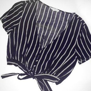La Hearts Navy Striped Crop Tie Top